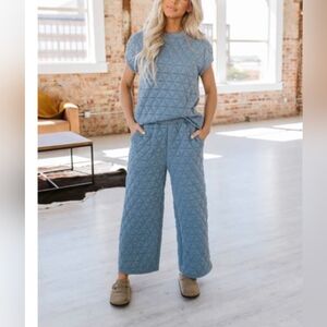 West Of Fifty Five Quilted Set Outfit Shirt And Pants Loungewear Gray Hip Hop M